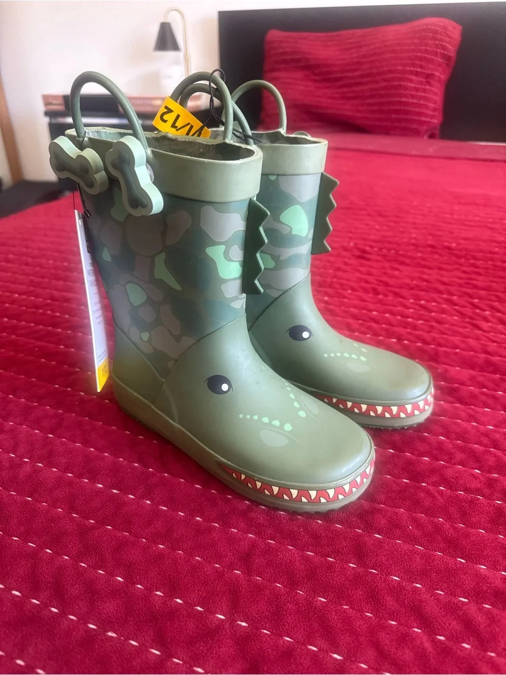 Kids Green Dino Rain Boots with Camouflage